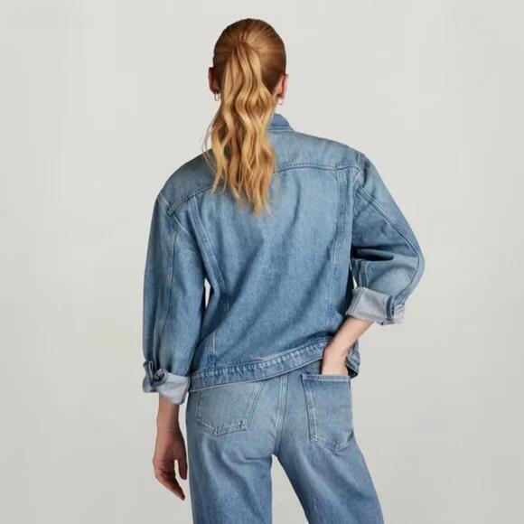 NWT G-Star RAW Oversized Denim Jacket Womens Sun Faded Air Force Blue Size Small - Picture 2 of 8